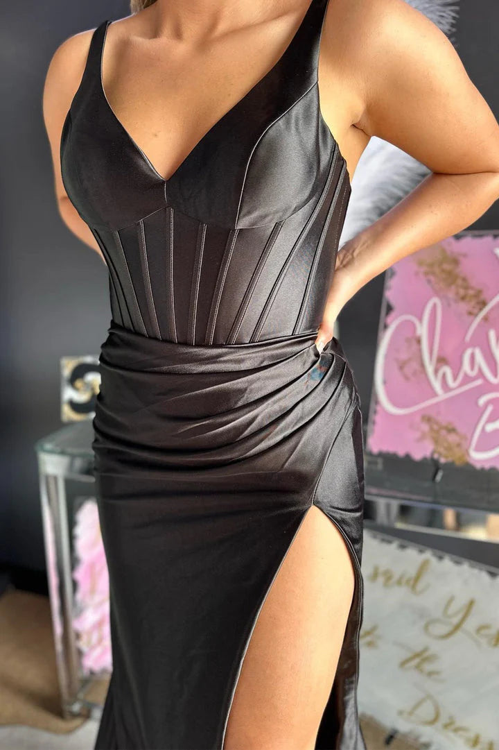 Vestidos de fiesta con escote en V, sirena, espalda descubierta y tirantes finos