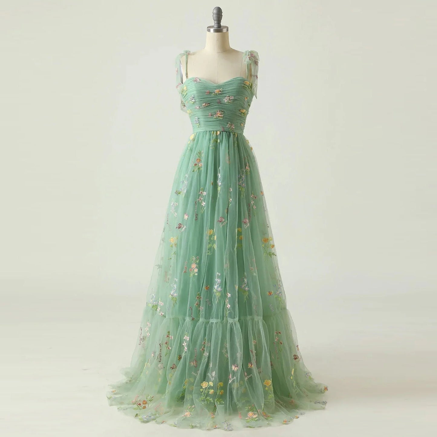 Vestido de fiesta con tirantes finos, corte A, largo, de noche, con apliques