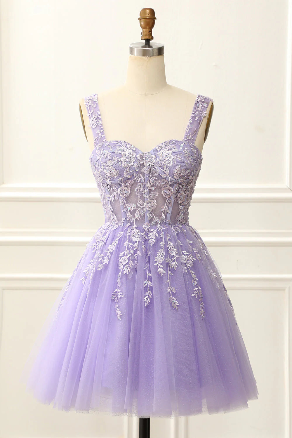 Vestido de cóctel corto con escote en V y cordones, con apliques, para regreso a casa