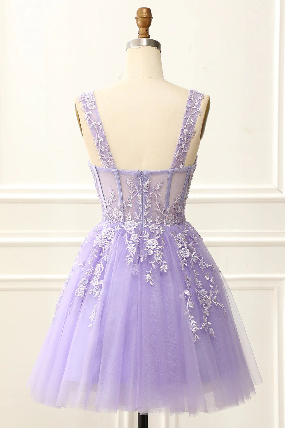 Vestido de cóctel corto con escote en V y cordones, con apliques, para regreso a casa