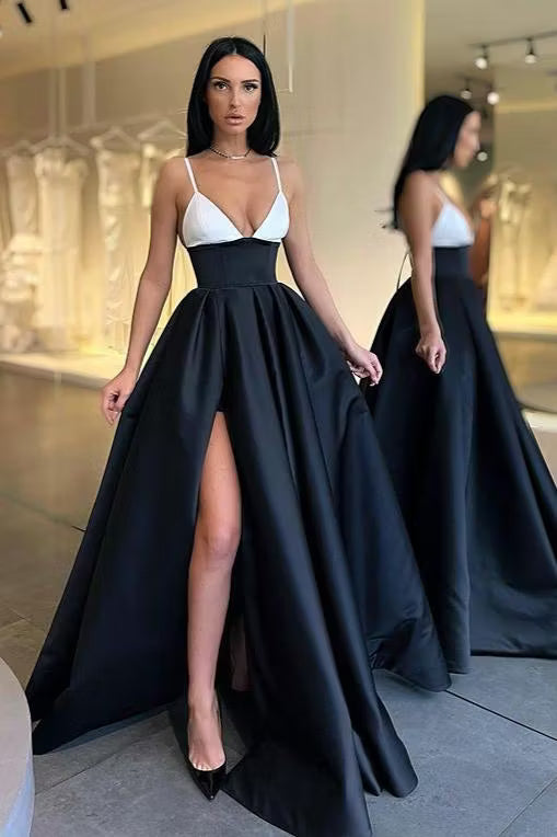 Chic A-Line Sweetheart Sleeveless Two-Tone High Slit Floor-Length Prom Gown