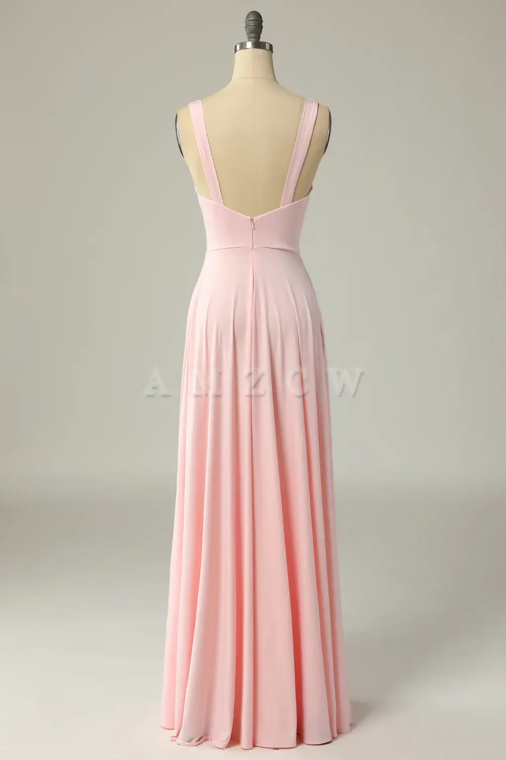 Amzcw Classic A Line V Neck Pink Long Prom Dress with Split Front gowns evening dresses prom dresses shops 