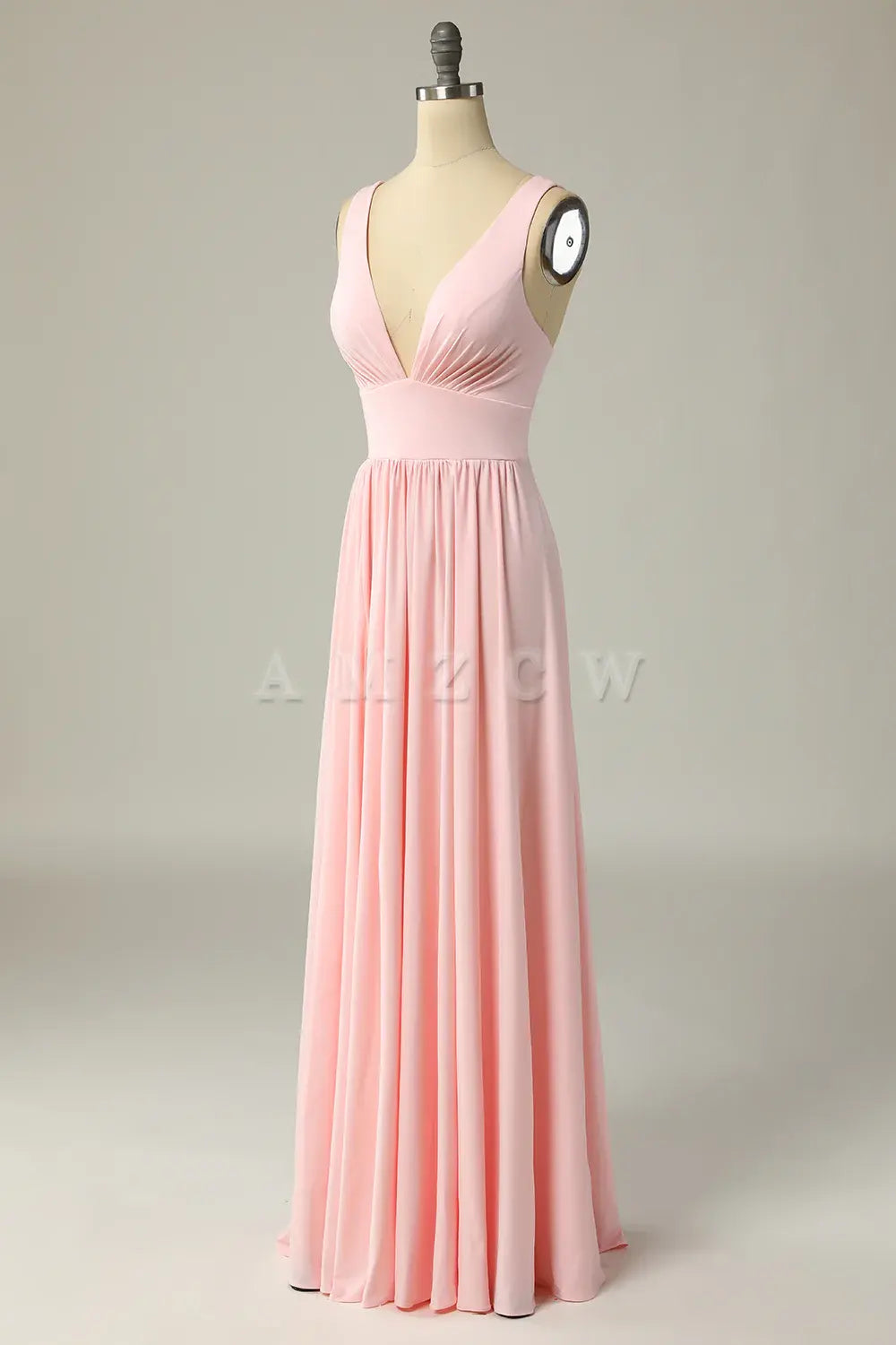 Amzcw Classic A Line V Neck Pink Long Prom Dress with Split Front gowns evening dresses prom dresses shops 