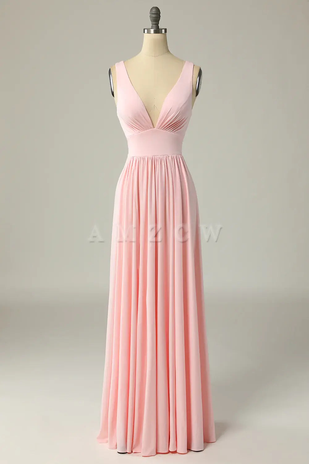 Amzcw Classic A Line V Neck Pink Long Prom Dress with Split Front gowns evening dresses prom dresses shops 
