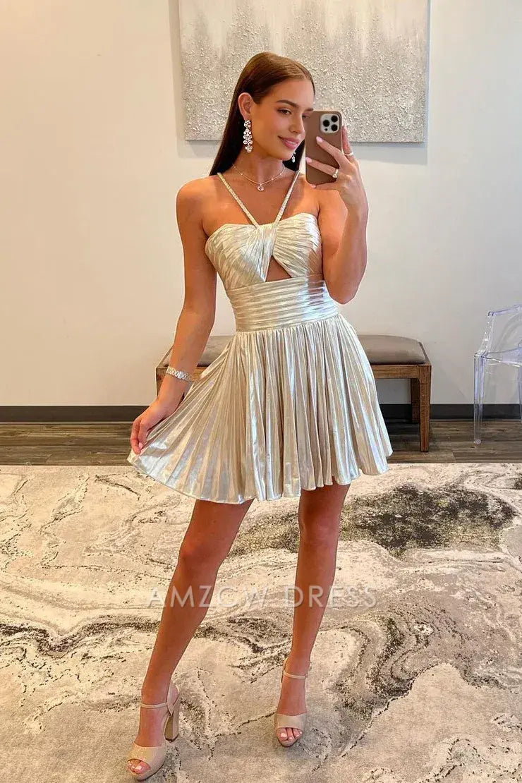 Amzcw Cute A Line Straps Sparkly Satin Short Homecoming Dressees formal wear dresses