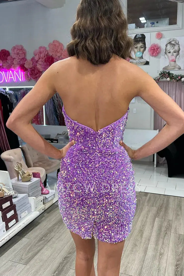 Amzcw Cute Sparkly Bodycon Light Purple Sequins Short Homecoming Dresses formal wear dresses
