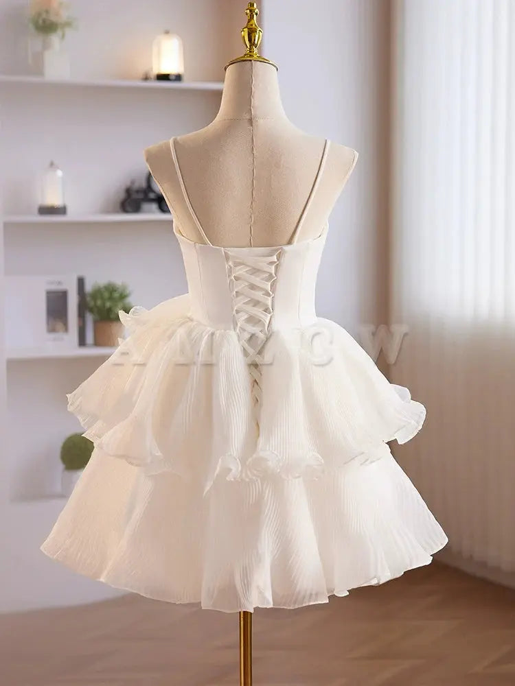 Amzcw Cute Sweetheart Neck Organza White Short Prom Dress Cute Homecoming Dress prom dresses shops 
