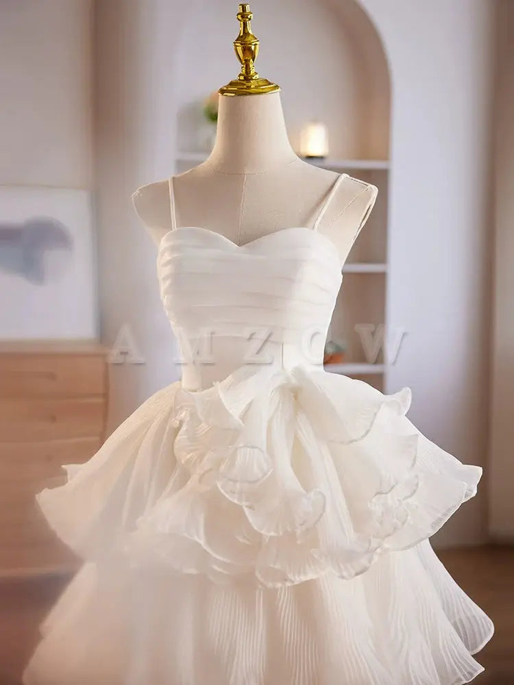 Amzcw Cute Sweetheart Neck Organza White Short Prom Dress Cute Homecoming Dress prom dresses shops 