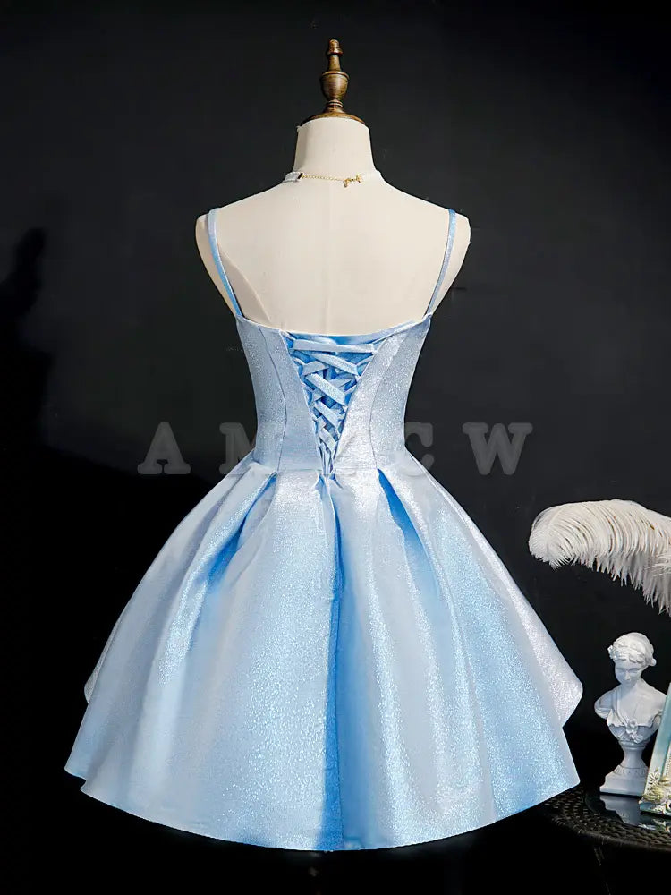 Amzcw Cute blue sweetheart neck short prom dress blue homecoming dress prom dresses shops 