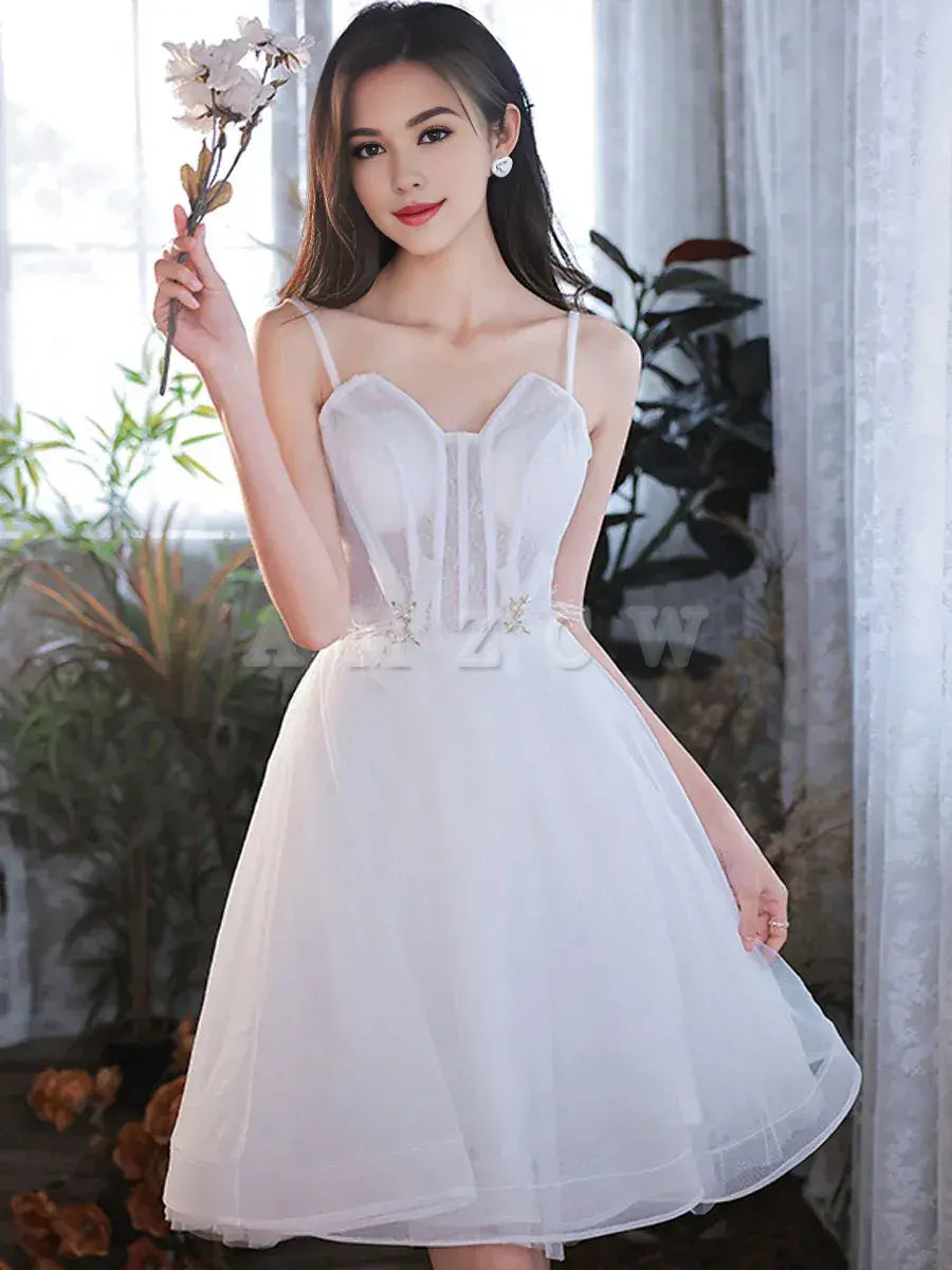 Amzcw Lindo vestido de fiesta corto de tul blanco Vestido de fiesta blanco Tiendas de vestidos de fiesta