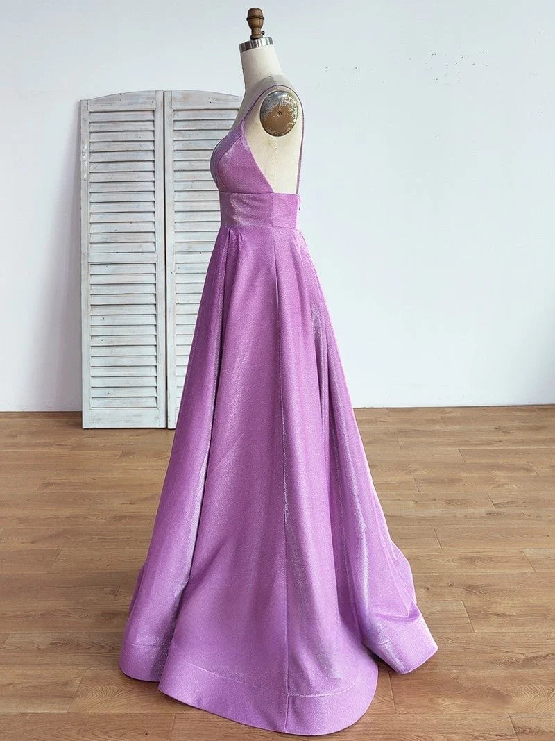 Eleganckie, błyszczące suknie wieczorowe w kształcie litery A, na ramiączkach spaghetti z cekinami i dekoltem w serek