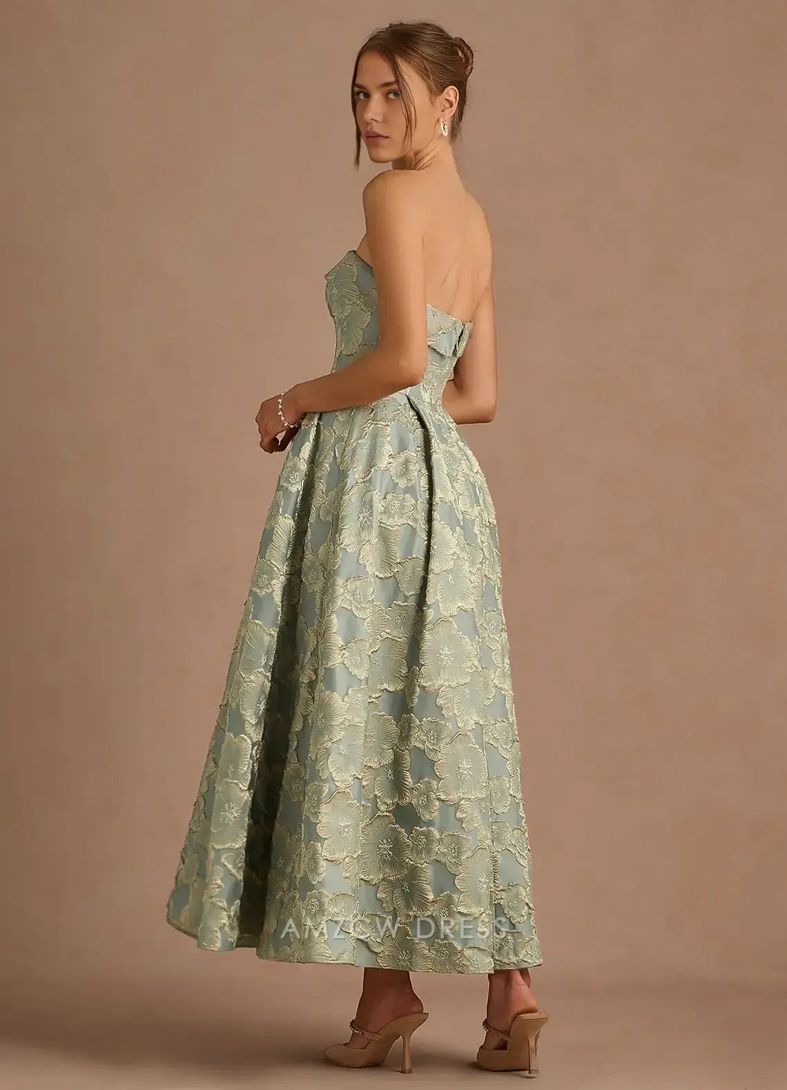 Elegant A-Line Off the Shoulder Sleeveless Back Zip Ankle-Length Floral Lace Prom Dress