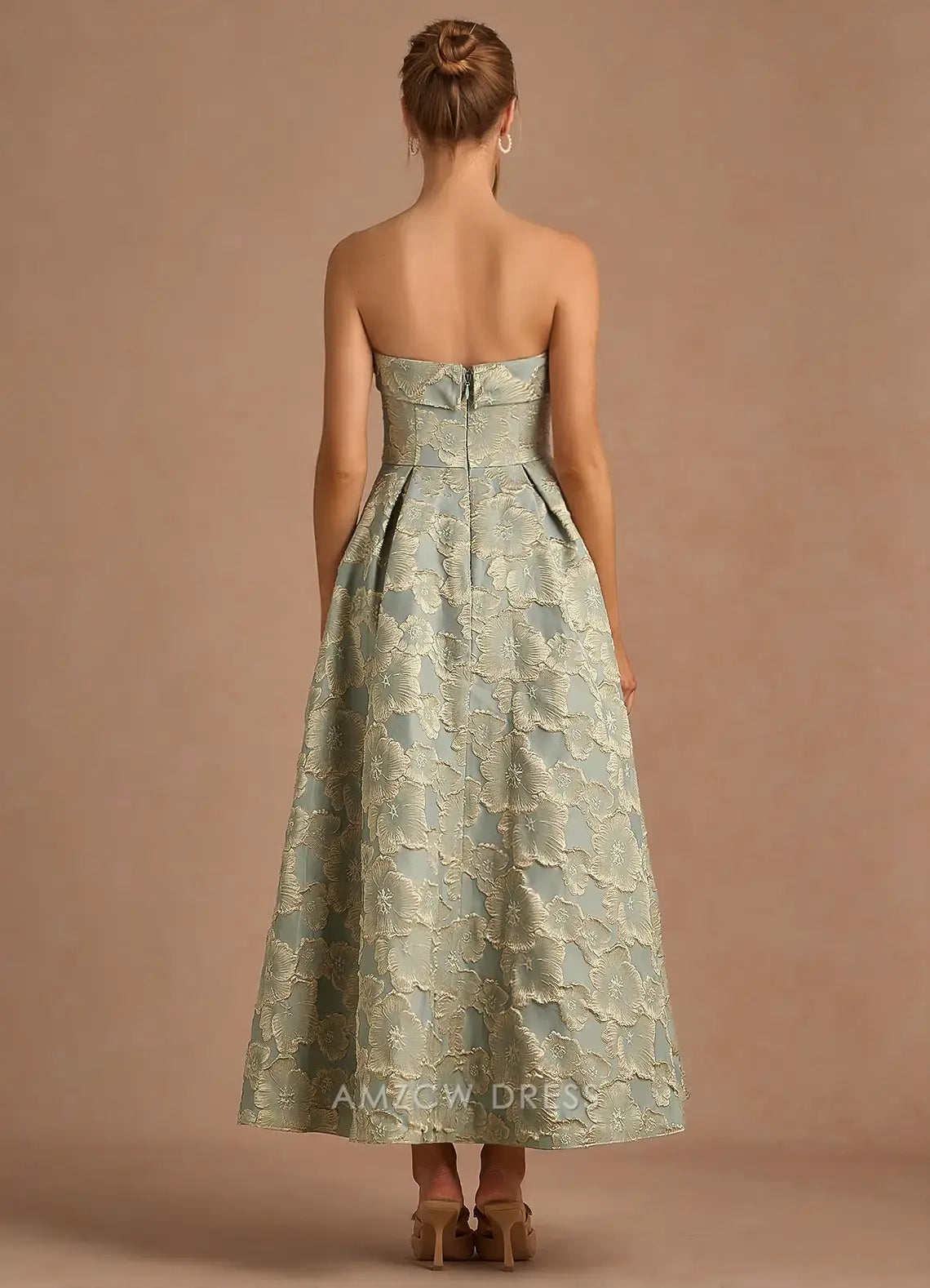Elegant A-Line Off the Shoulder Sleeveless Back Zip Ankle-Length Floral Lace Prom Dress