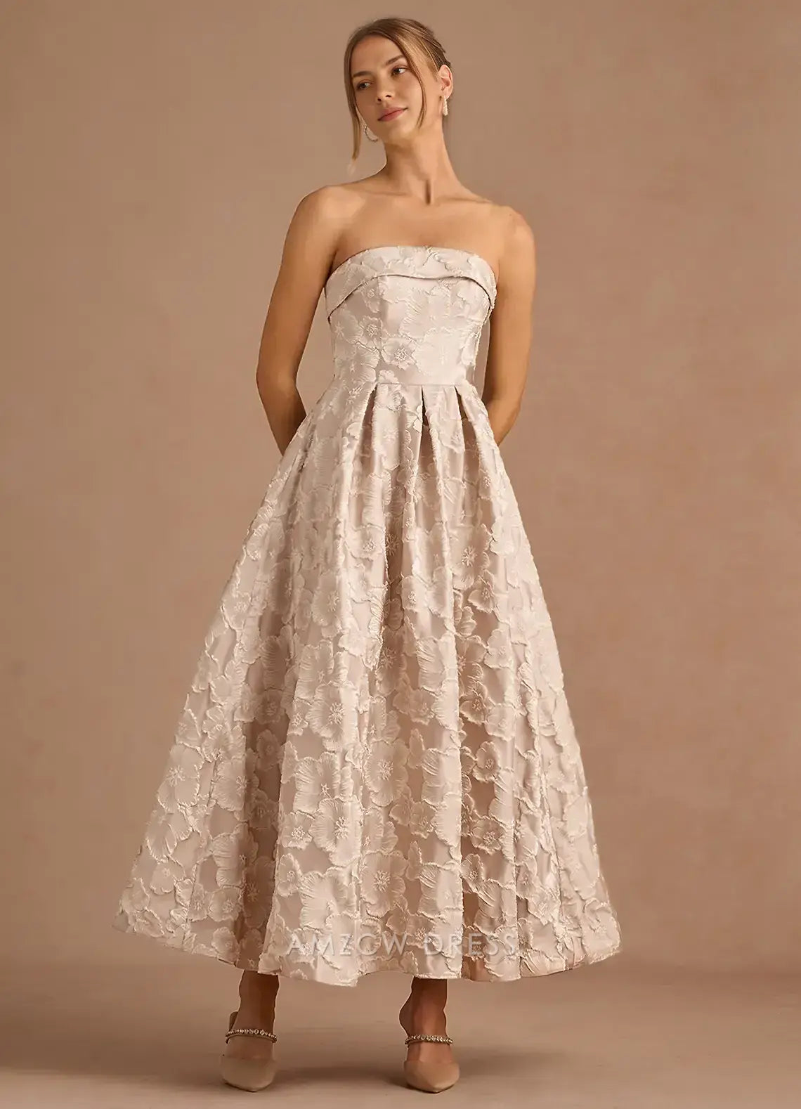 Elegant A-Line Off the Shoulder Sleeveless Back Zip Ankle-Length Floral Lace Prom Dress