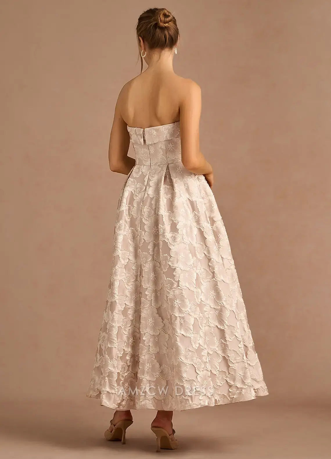 Elegant A-Line Off the Shoulder Sleeveless Back Zip Ankle-Length Floral Lace Prom Dress