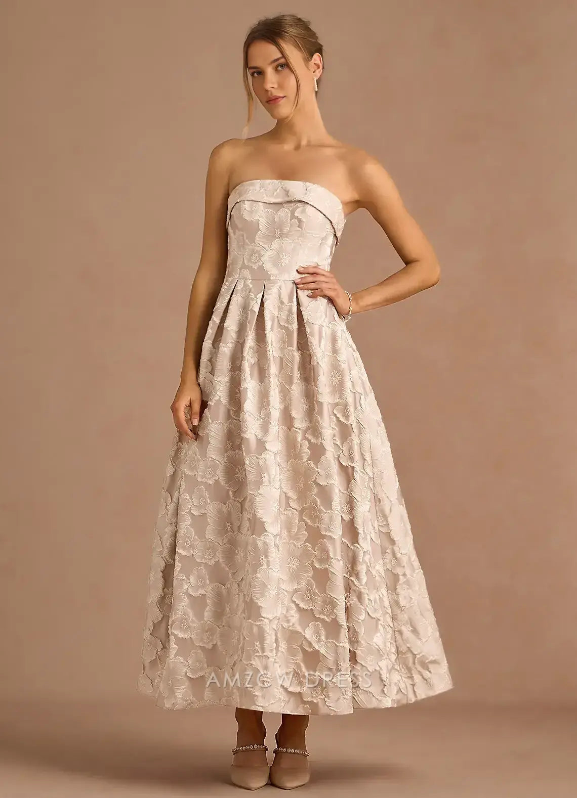 Elegant A-Line Off the Shoulder Sleeveless Back Zip Ankle-Length Floral Lace Prom Dress