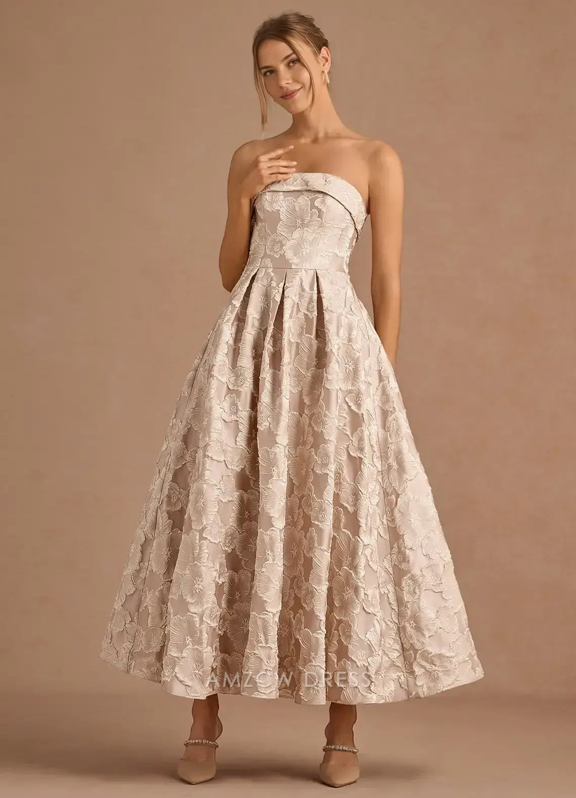 Elegant A-Line Off the Shoulder Sleeveless Back Zip Ankle-Length Floral Lace Prom Dress