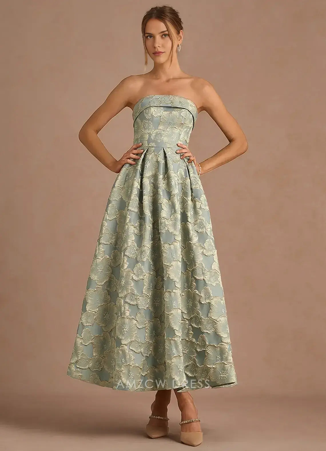 Elegant A-Line Off the Shoulder Sleeveless Back Zip Ankle-Length Floral Lace Prom Dress