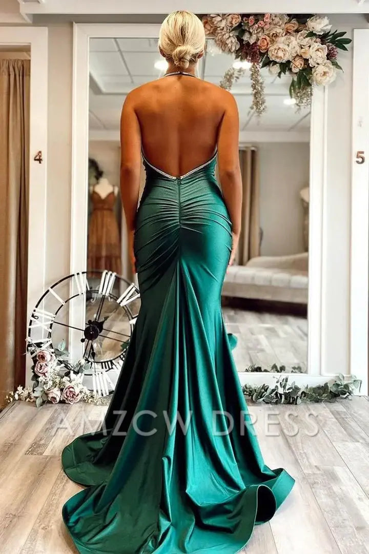 Amzcw Elegant Gorgeous Trumpet Hunter Green Long Formal Dress