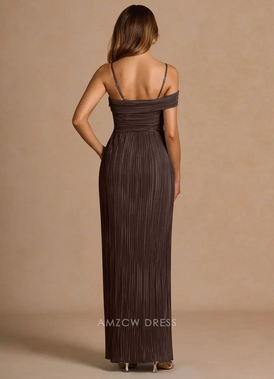 Elegant Off - Shoulder Pleated Ankle-Length Maxi Dress with Side Slit Prom Dress