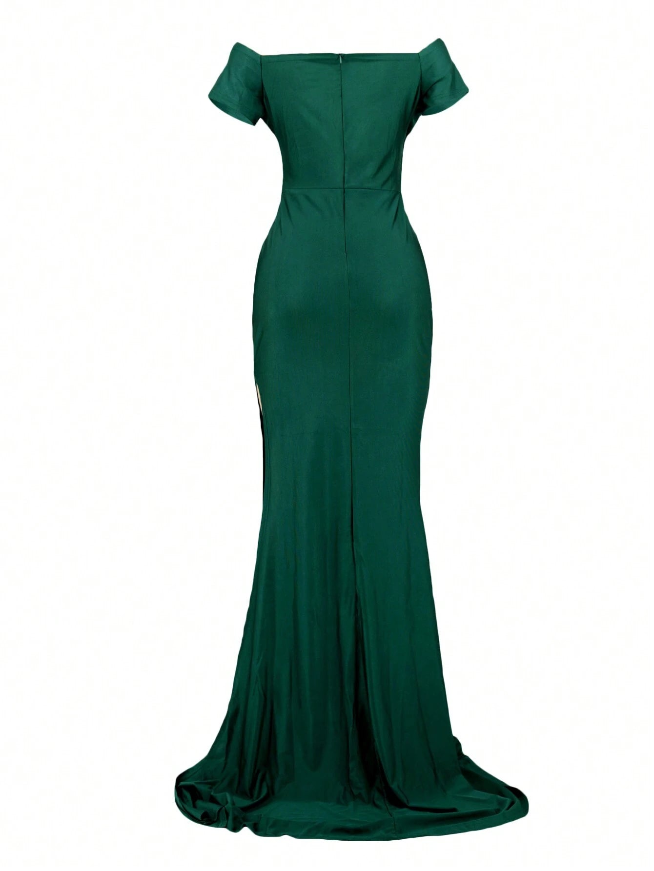 Elegant Off-Shoulder Ruched Satin Mermaid Maxi Dress with Train Prom Dress