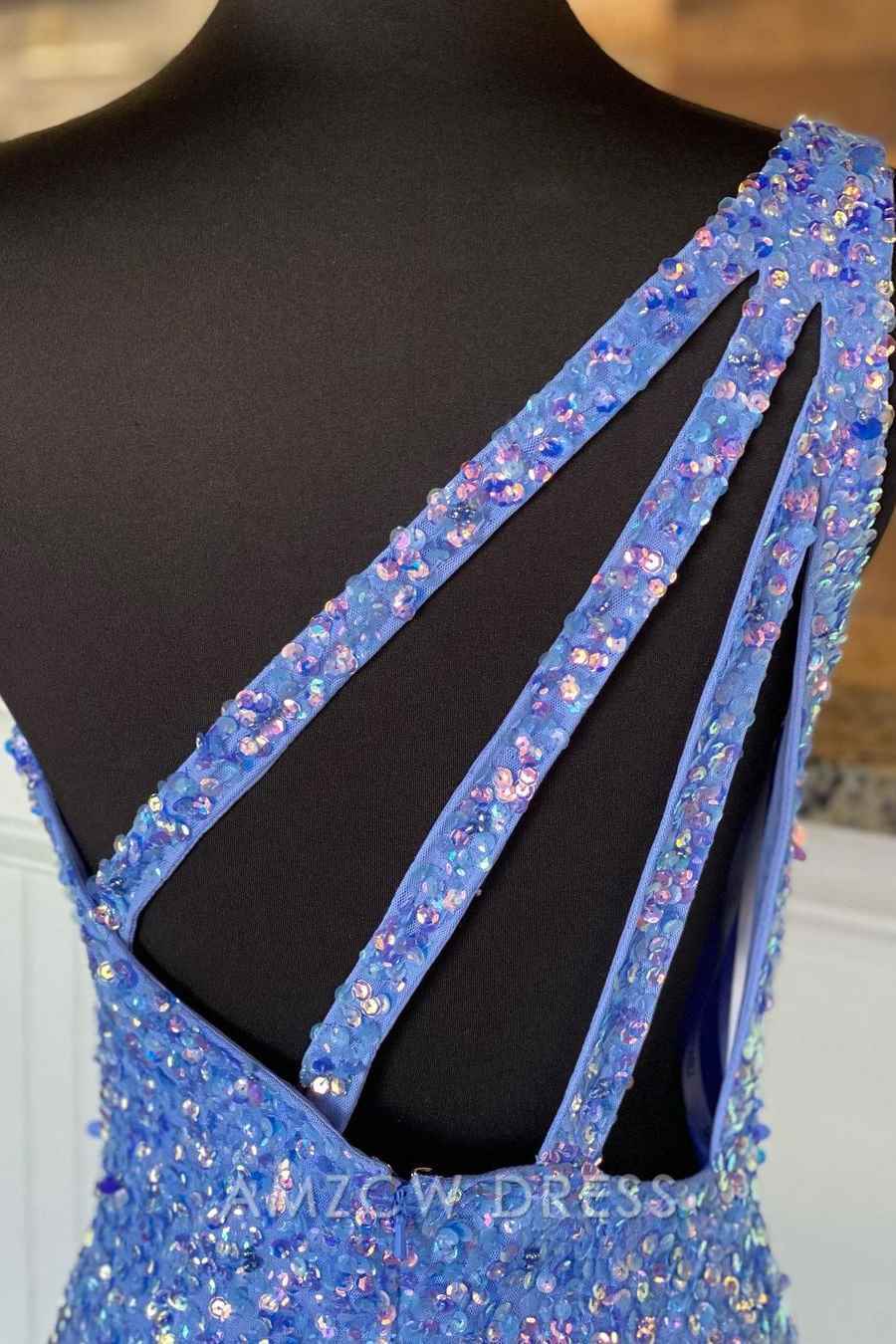 Amzcw Elegant One Shoulder Lavender Sequins Mermaid Long Formal Dress