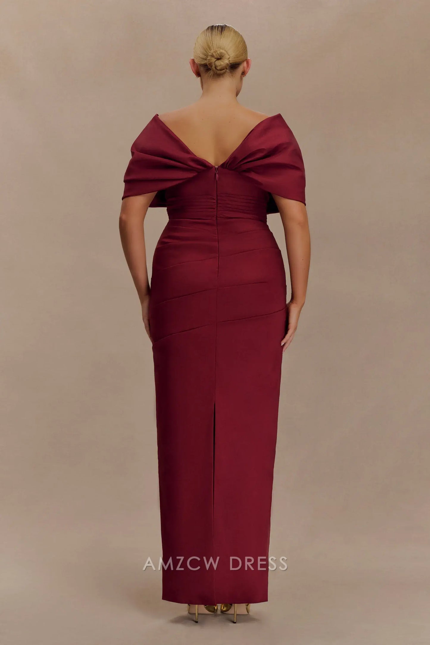 Elegant Plus Size Sheath/Column V - Neck Puff Sleeve Maxi Dress with Back Slit Prom Dress