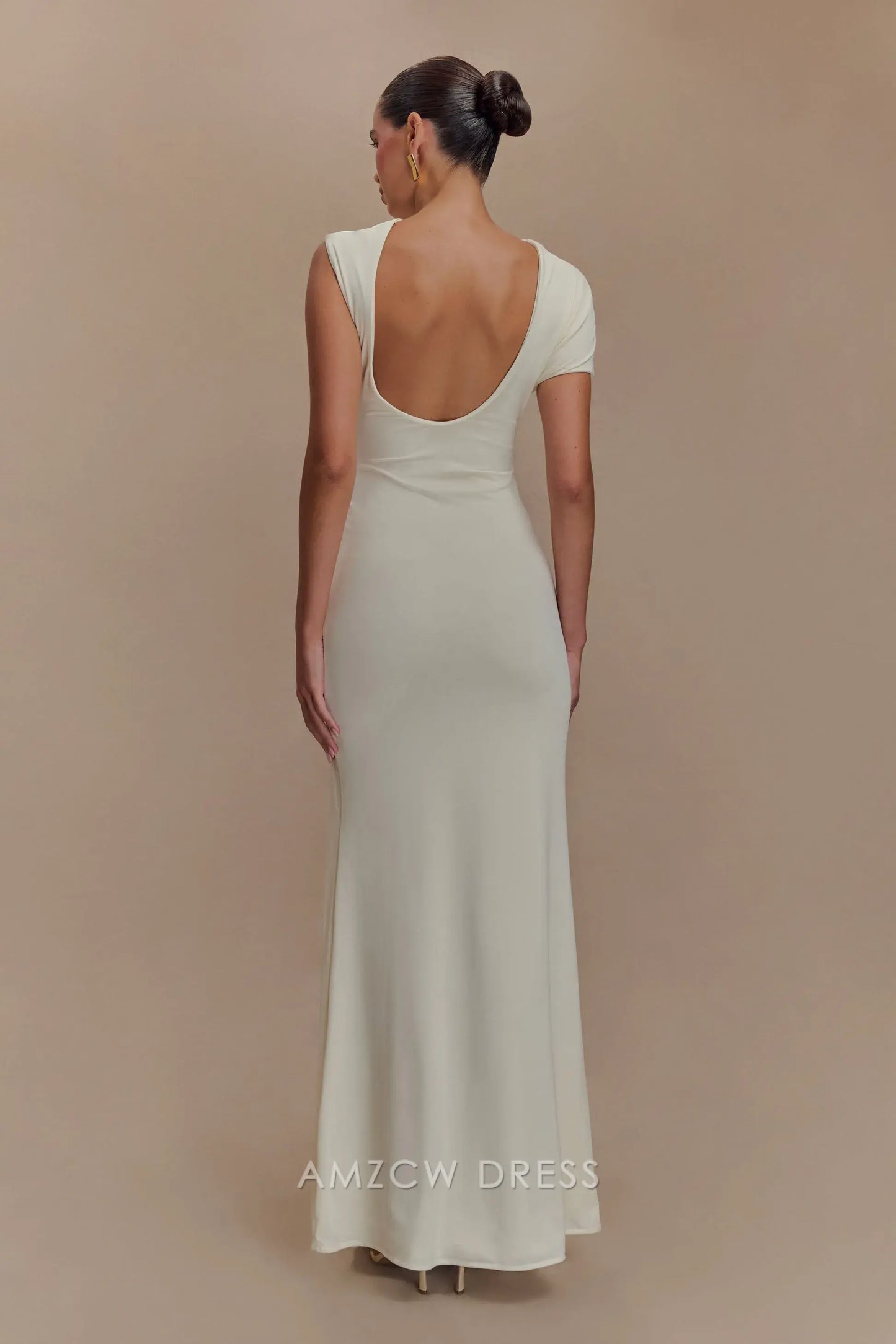 Elegant Sheath/Column Asymmetrical Cap Sleeve Open Back Floor-Length prom dress