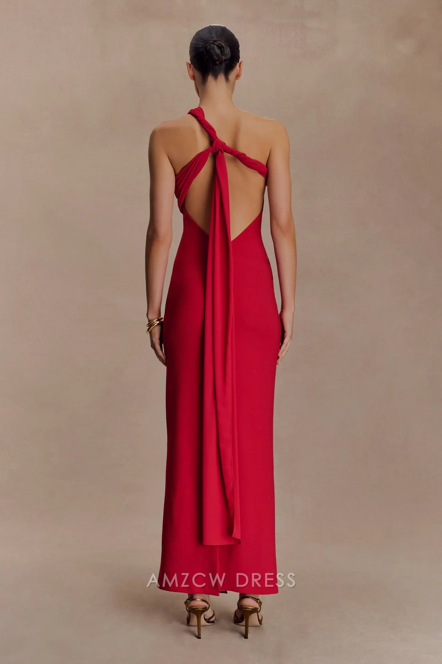 Elegant Sheath/Column One - Shoulder Draped Maxi Dress with Open Back Prom Dress