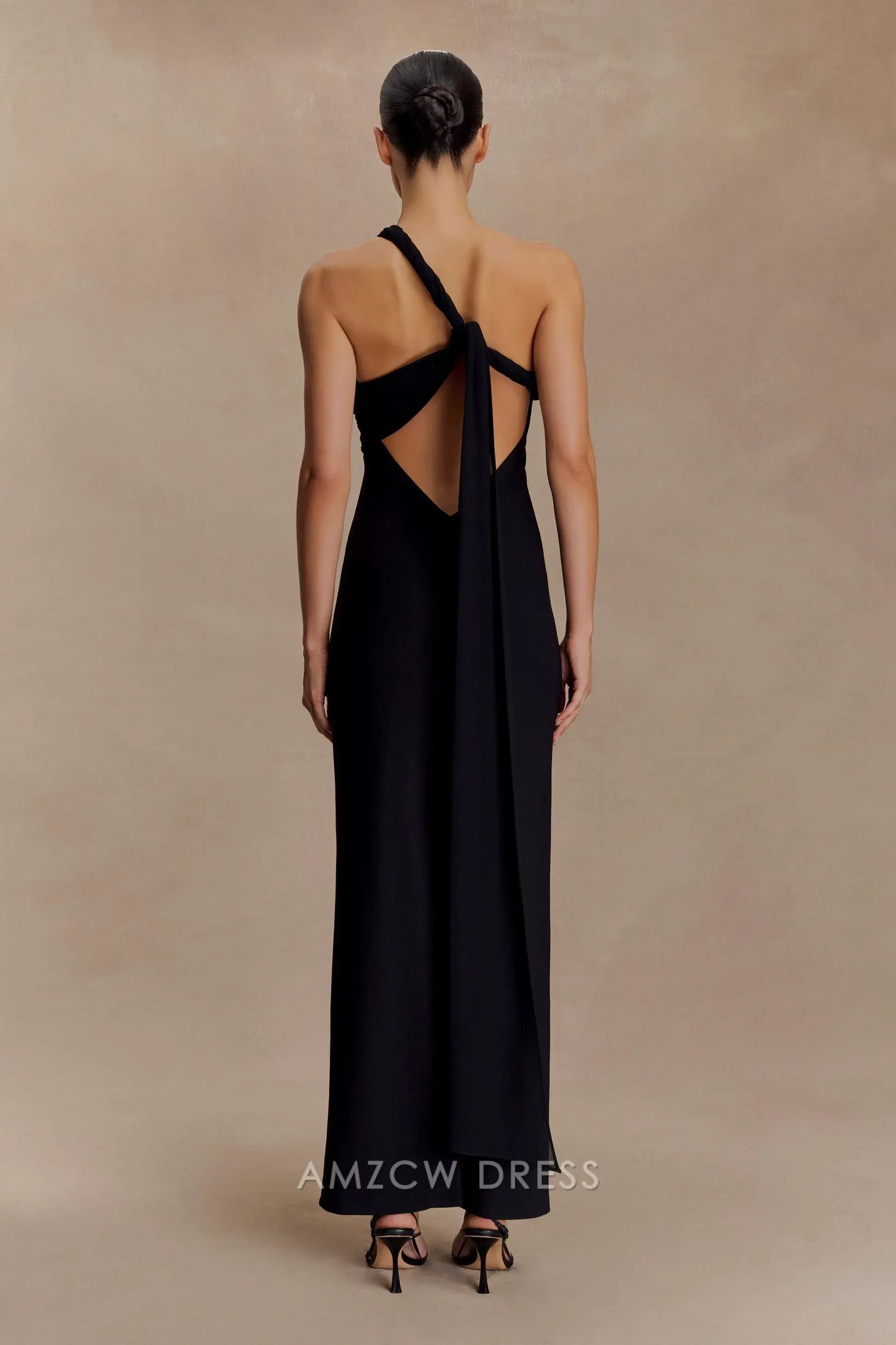 Elegant Sheath/Column One - Shoulder Draped Maxi Dress with Open Back Prom Dress