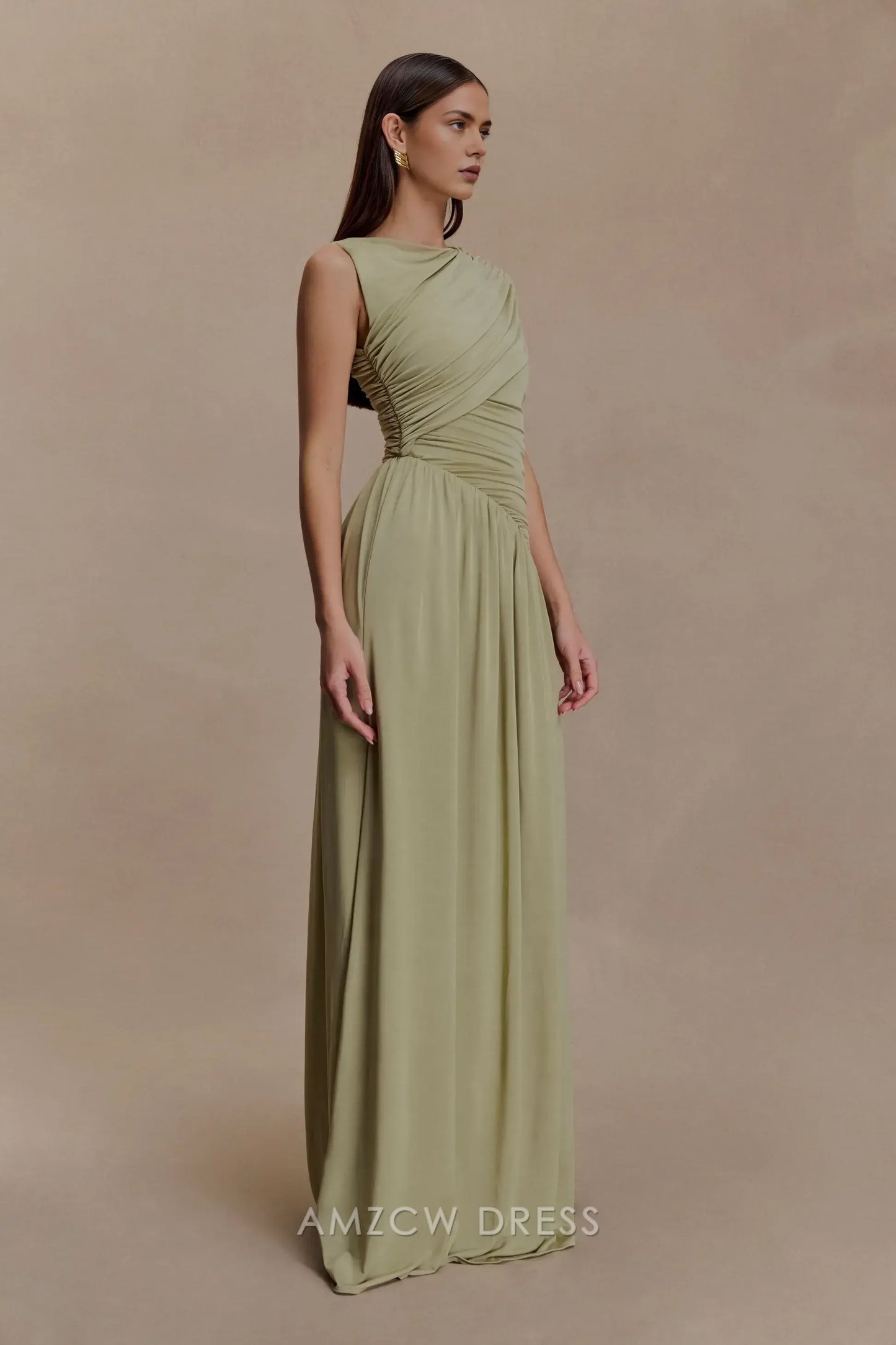 Elegant Sheath/Column One - Shoulder Ruched Chiffon Maxi Dress Prom Dress