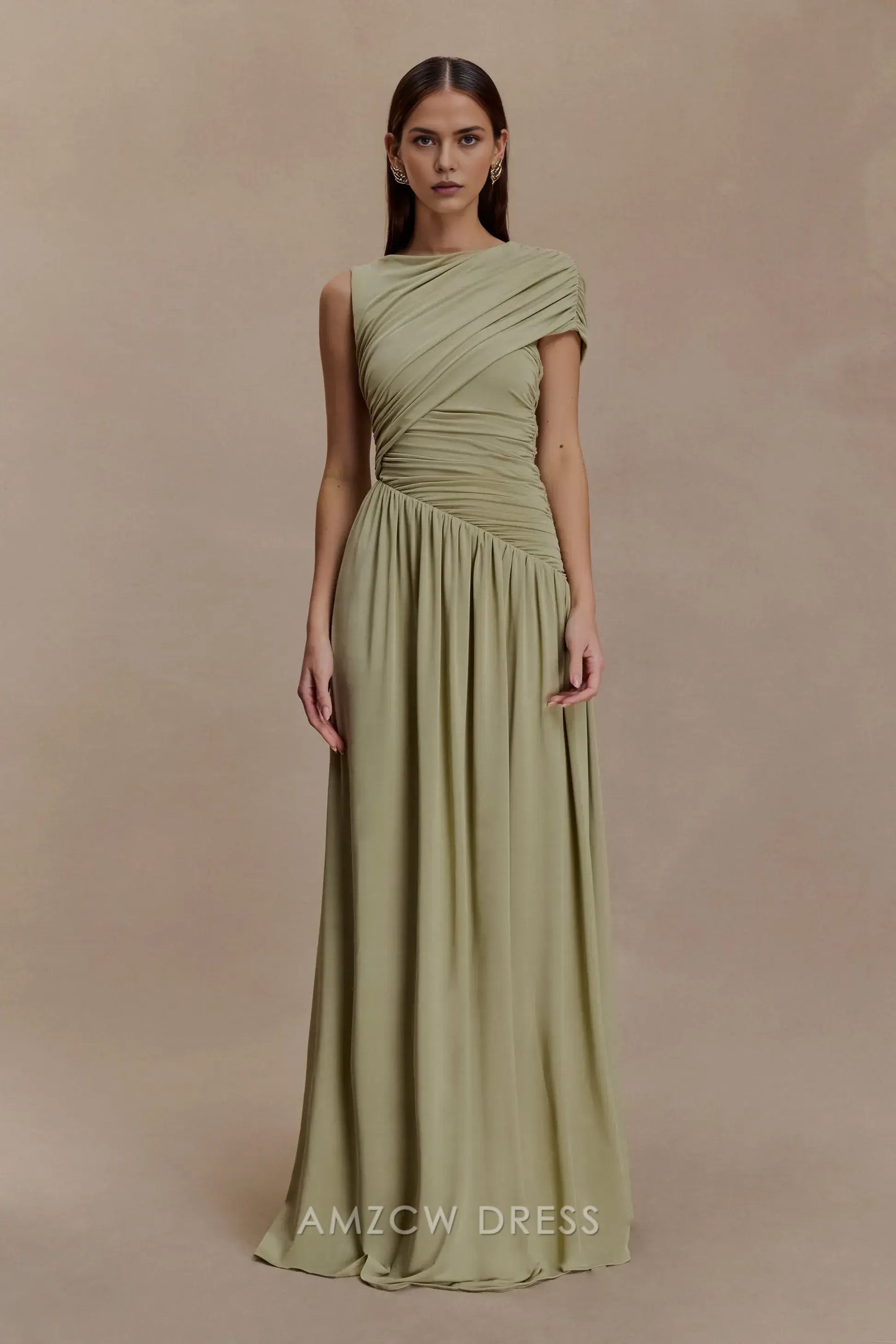 Elegant Sheath/Column One - Shoulder Ruched Chiffon Maxi Dress Prom Dress