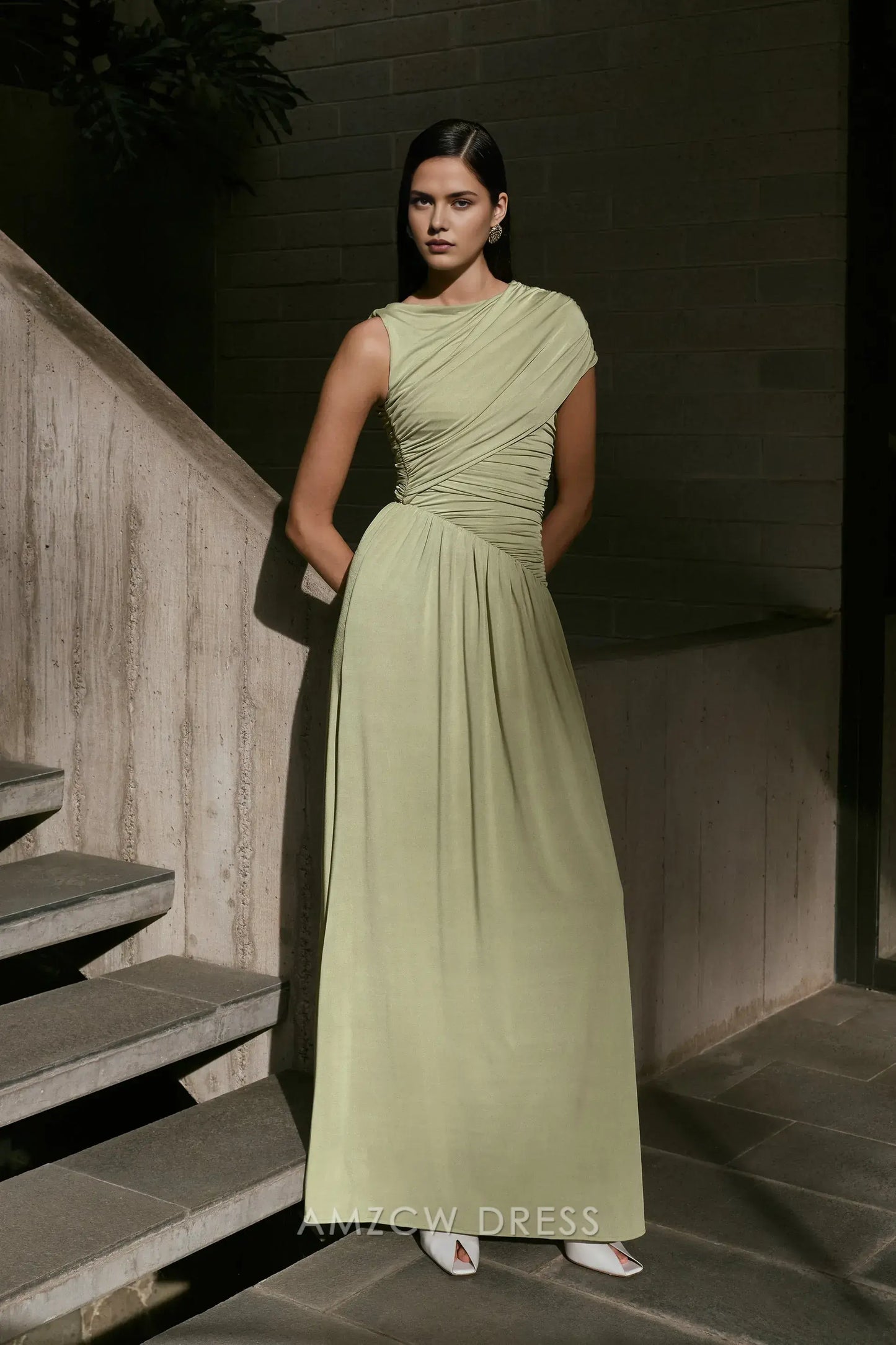 Elegant Sheath/Column One - Shoulder Ruched Chiffon Maxi Dress Prom Dress