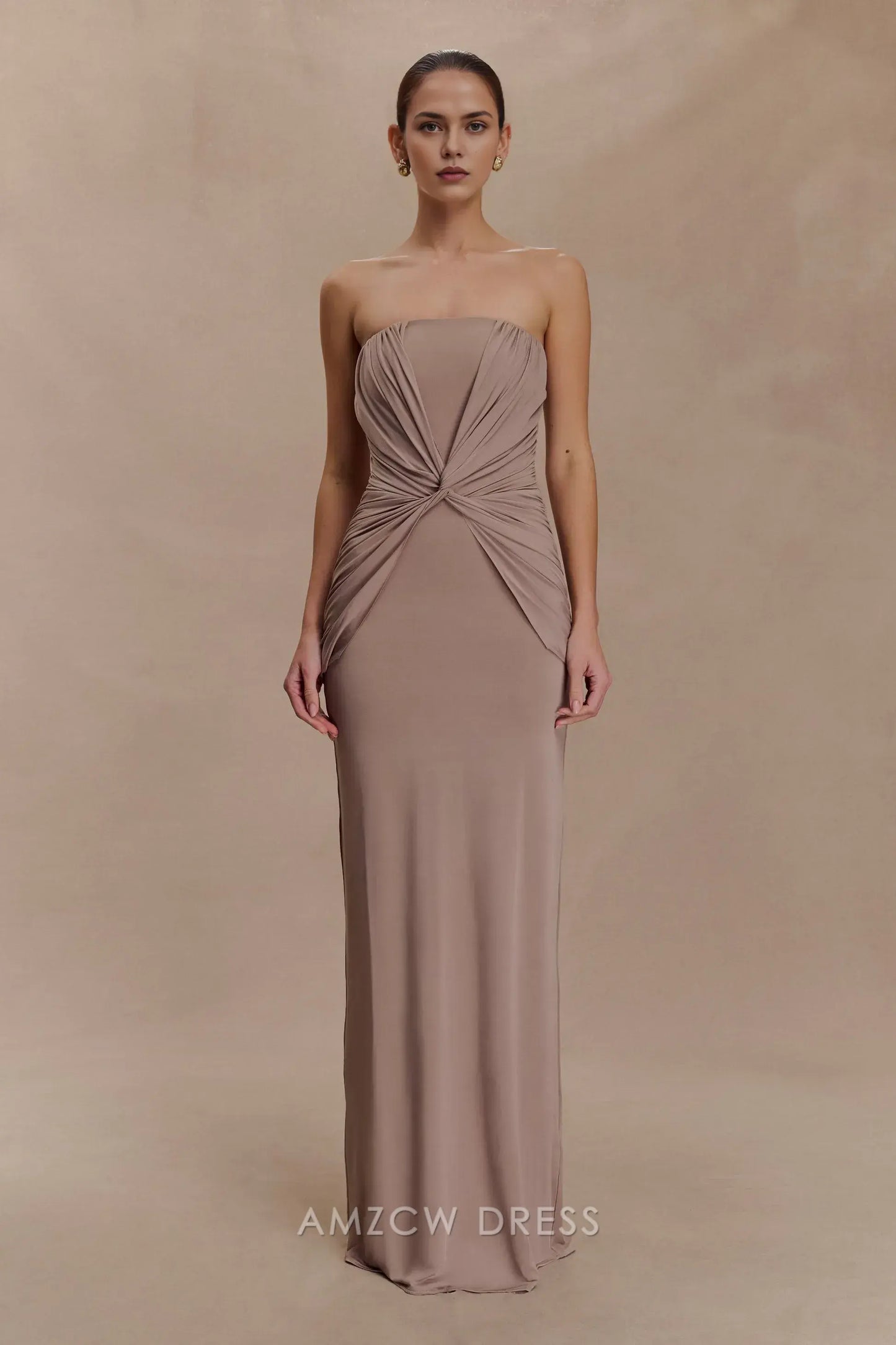 Elegant Sheath/Column Strapless Draped Floor-Length Maxi Dress Prom Dress