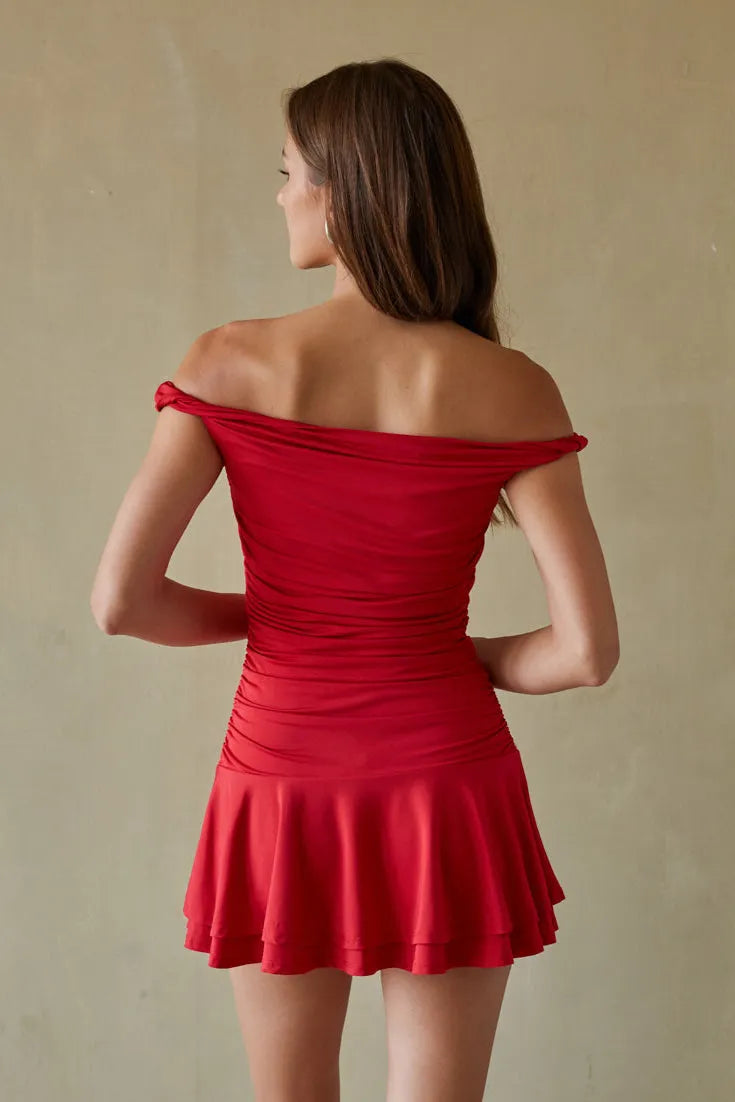 Elegant Sheath Off-Shoulder Short Sleeve Solid Back Mini Homecoming Dresses
