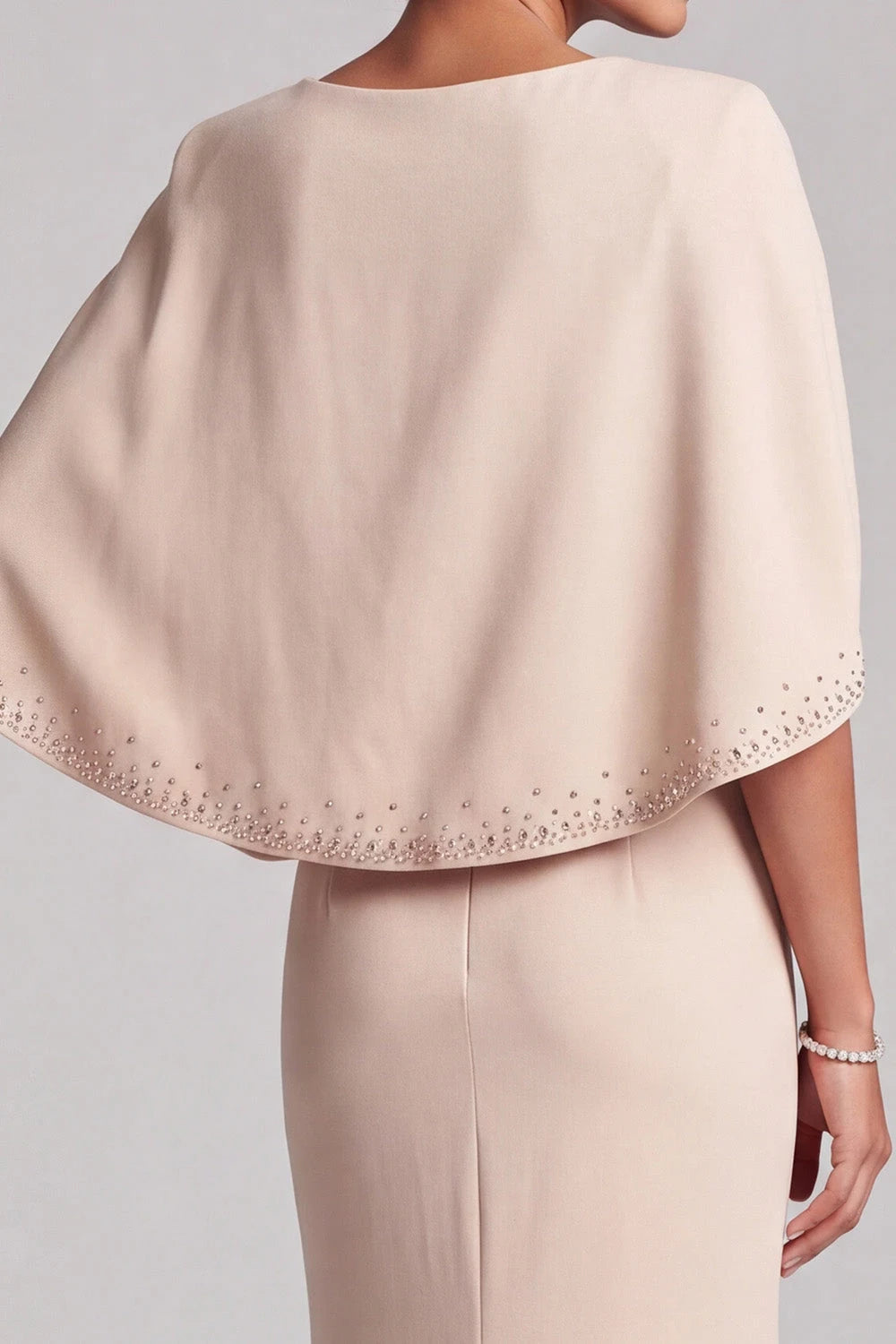 Elegant Sheath V-Neck Capelet Beaded Champagne Maxi Mother Of The Bride Dresses