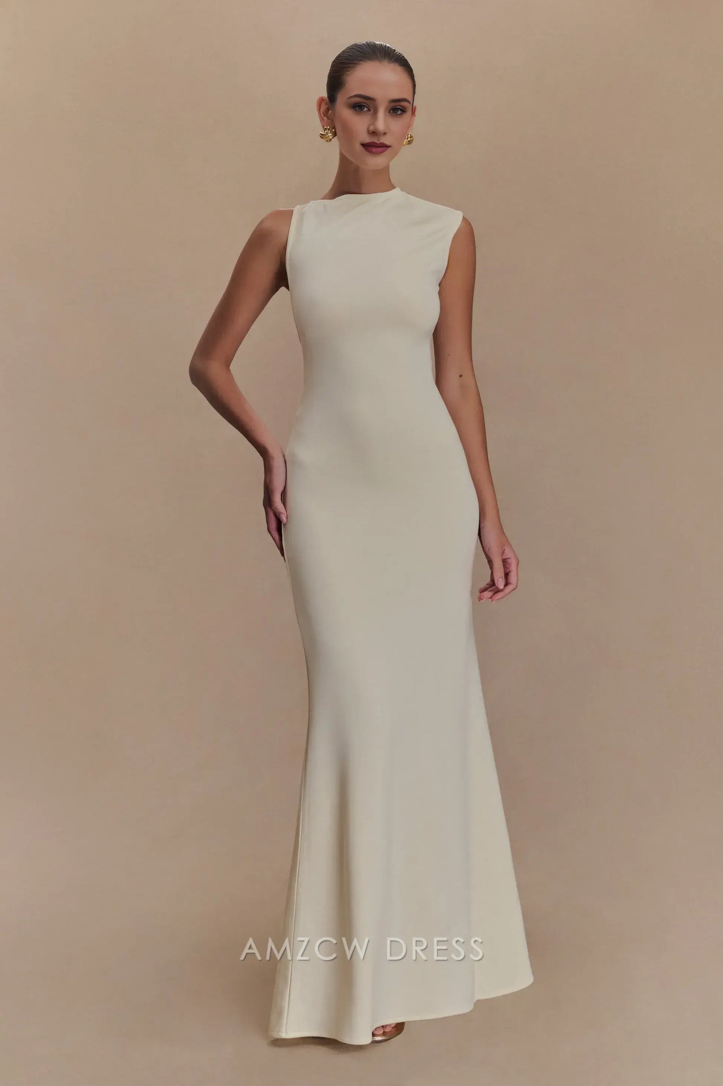 Fashion Mermaid/Trumpet High Neck Sleeveless Backless Floor-Length prom dress