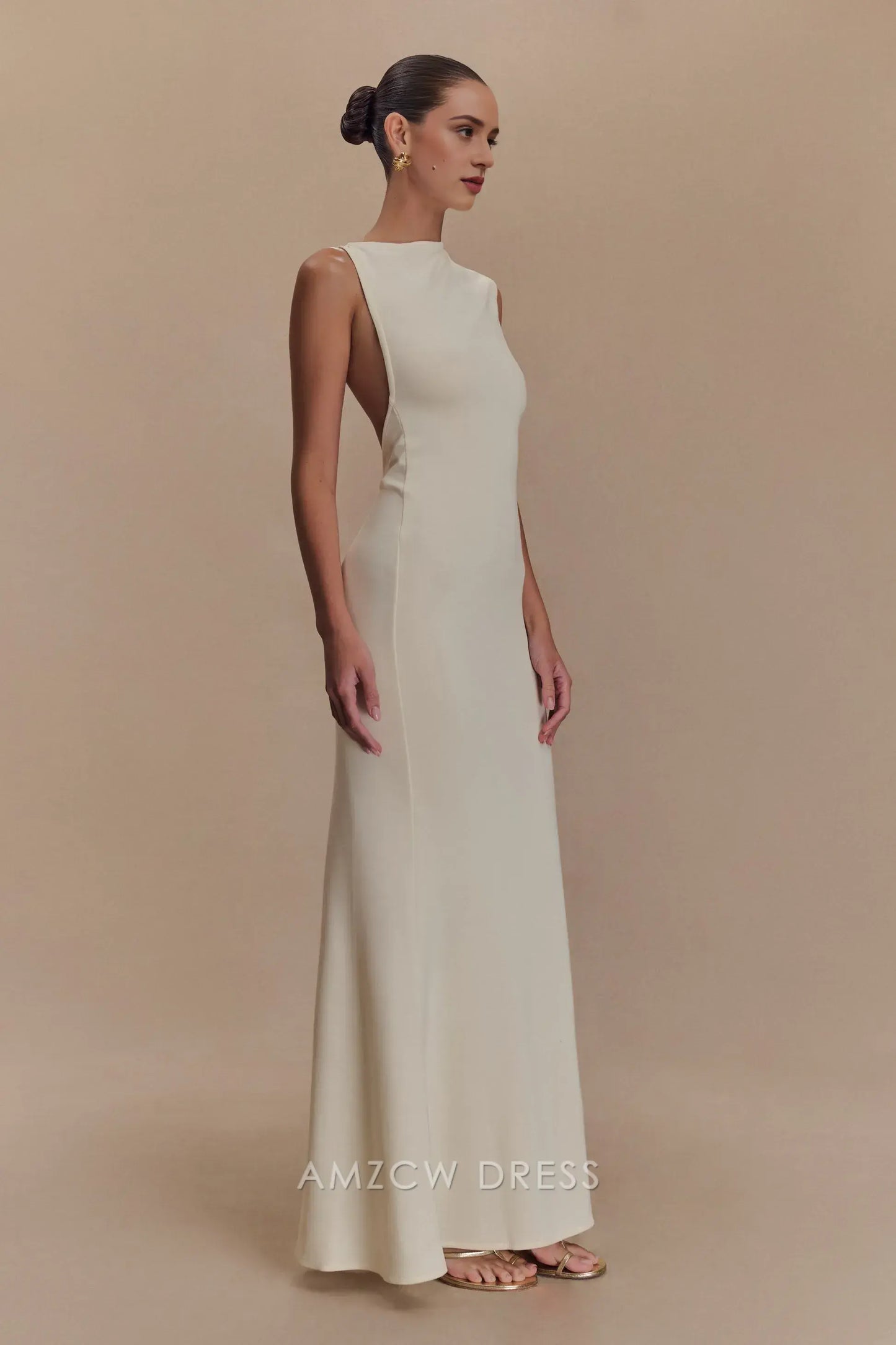 Fashion Mermaid/Trumpet High Neck Sleeveless Backless Floor-Length prom dress