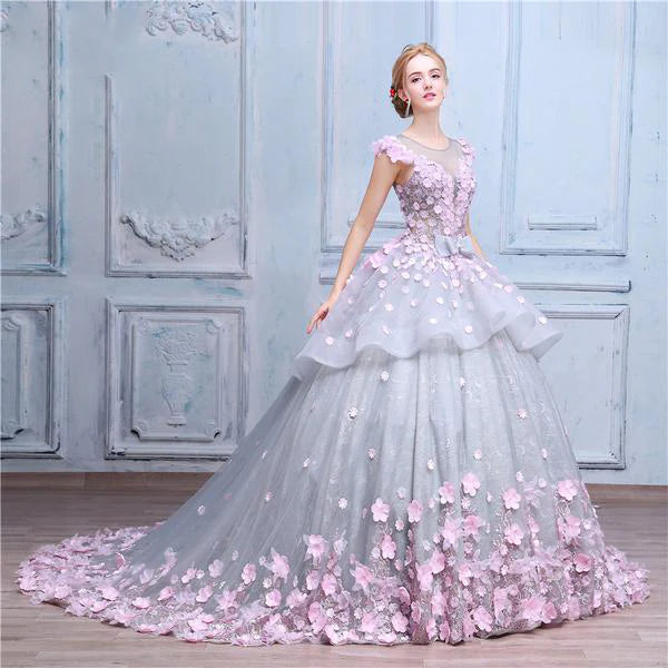 Floral Ball Gown Off the Shoulder Layered Custom Made Quinceanera Dress Wedding Dress