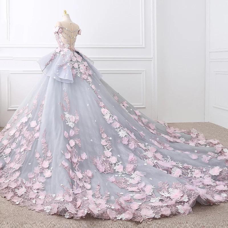 Floral Ball Gown Off the Shoulder Layered Custom Made Quinceanera Dress Wedding Dress