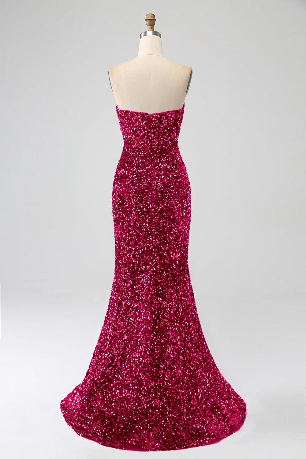 Amzcw Fuchsia Mermaid Strapless Sequins Long Prom Dress With Slit prom dresses shops