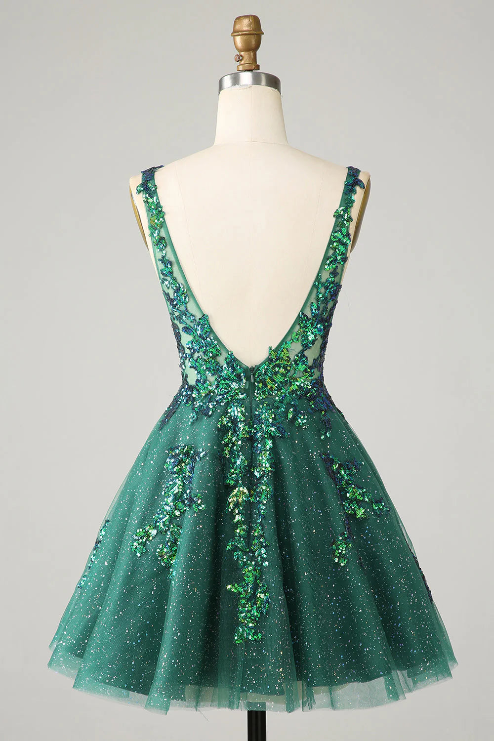 Amzcw Sparkly Dark Green A Line Glitter Short Homecoming Dress with Sequins