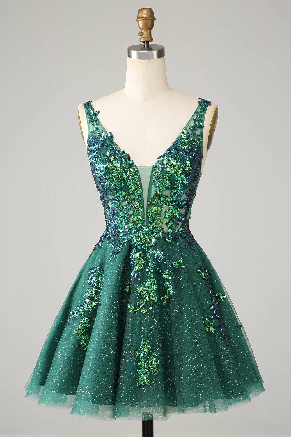 Amzcw Sparkly Dark Green A Line Glitter Short Homecoming Dress with Sequins