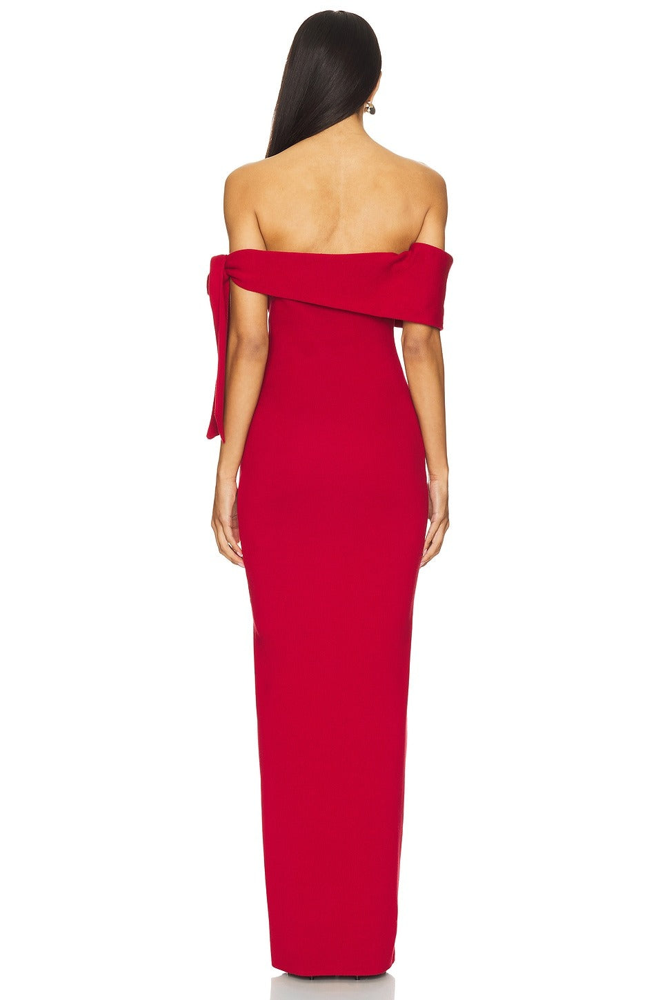 Glamorous Red Off-Shoulder Maxi Gown with Side Bow Detail: Evening Dresses