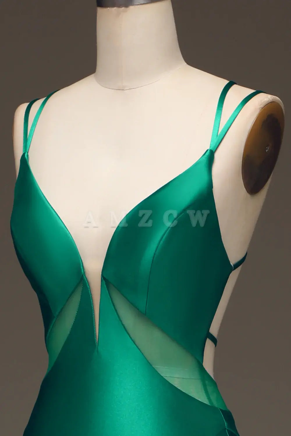 Amzcw Green Deep V-neck Satin Mermaid Prom Dress with Lace-up Back prom dresses shops gowns evening dresses