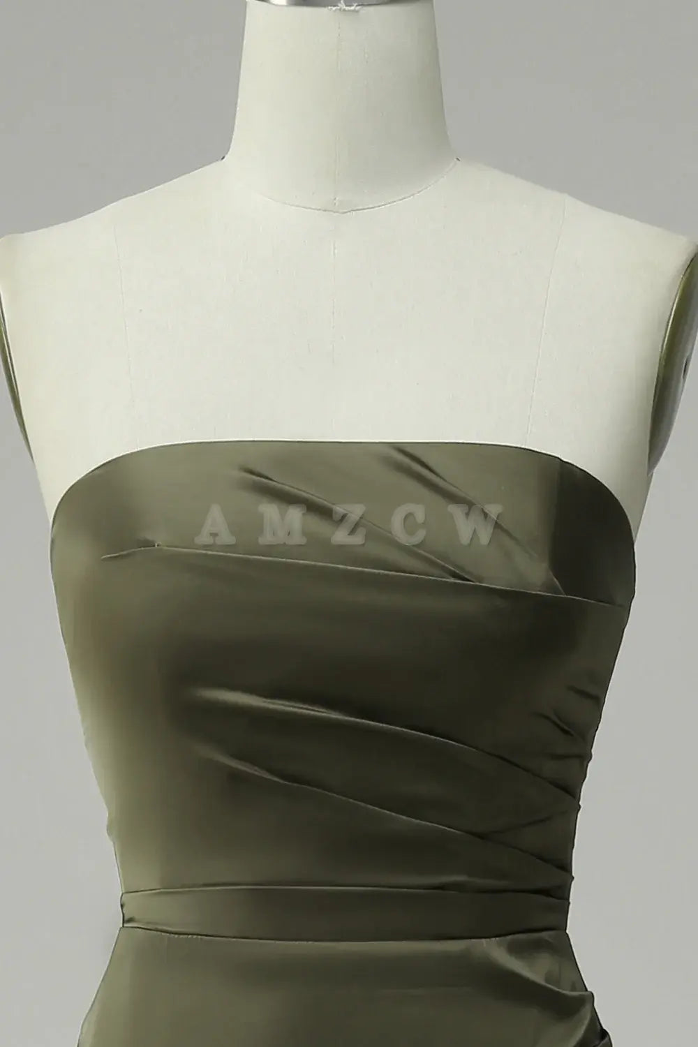 Amzcw Green Strapless Satin Mermaid Prom Dress with Slit gowns evening dresses prom dresses shops