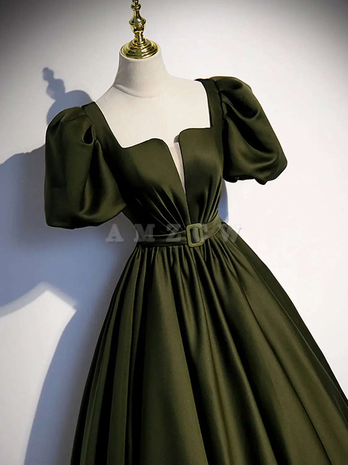 Vestido de fiesta largo de satén verde de Amzcw, corte A, vestido de fiesta formal verde, tiendas de vestidos de fiesta