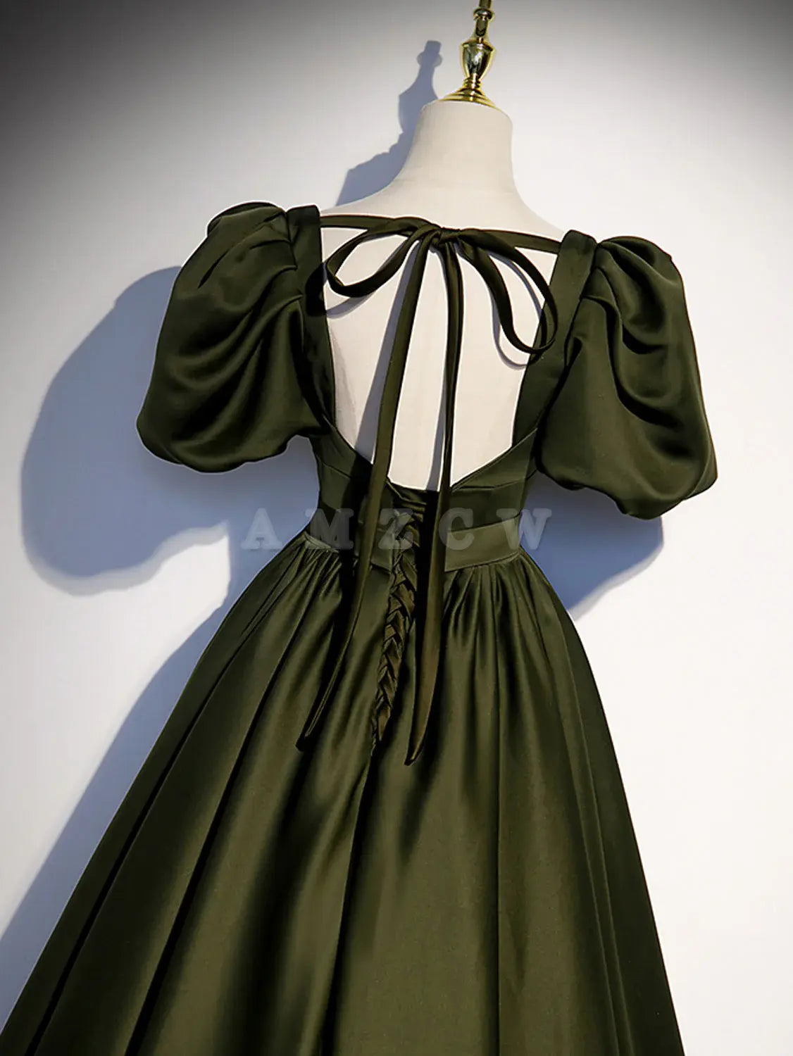 Vestido de fiesta largo de satén verde de Amzcw, corte A, vestido de fiesta formal verde, tiendas de vestidos de fiesta