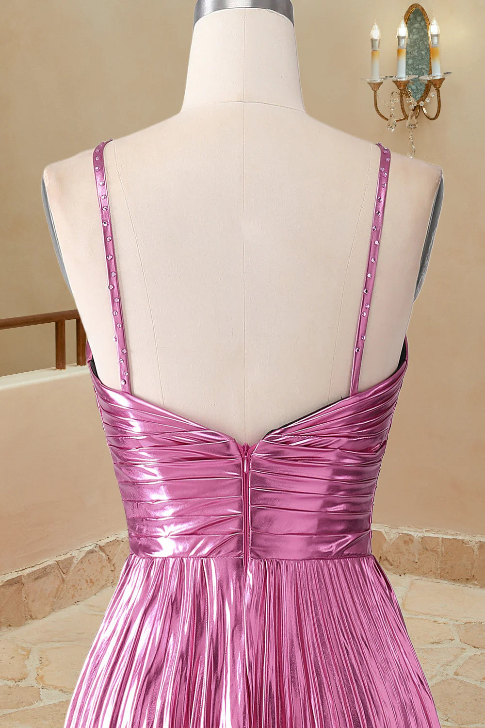Vestido de fiesta de satén sin mangas con cuello halter, corte A, sencillo, largo y formal