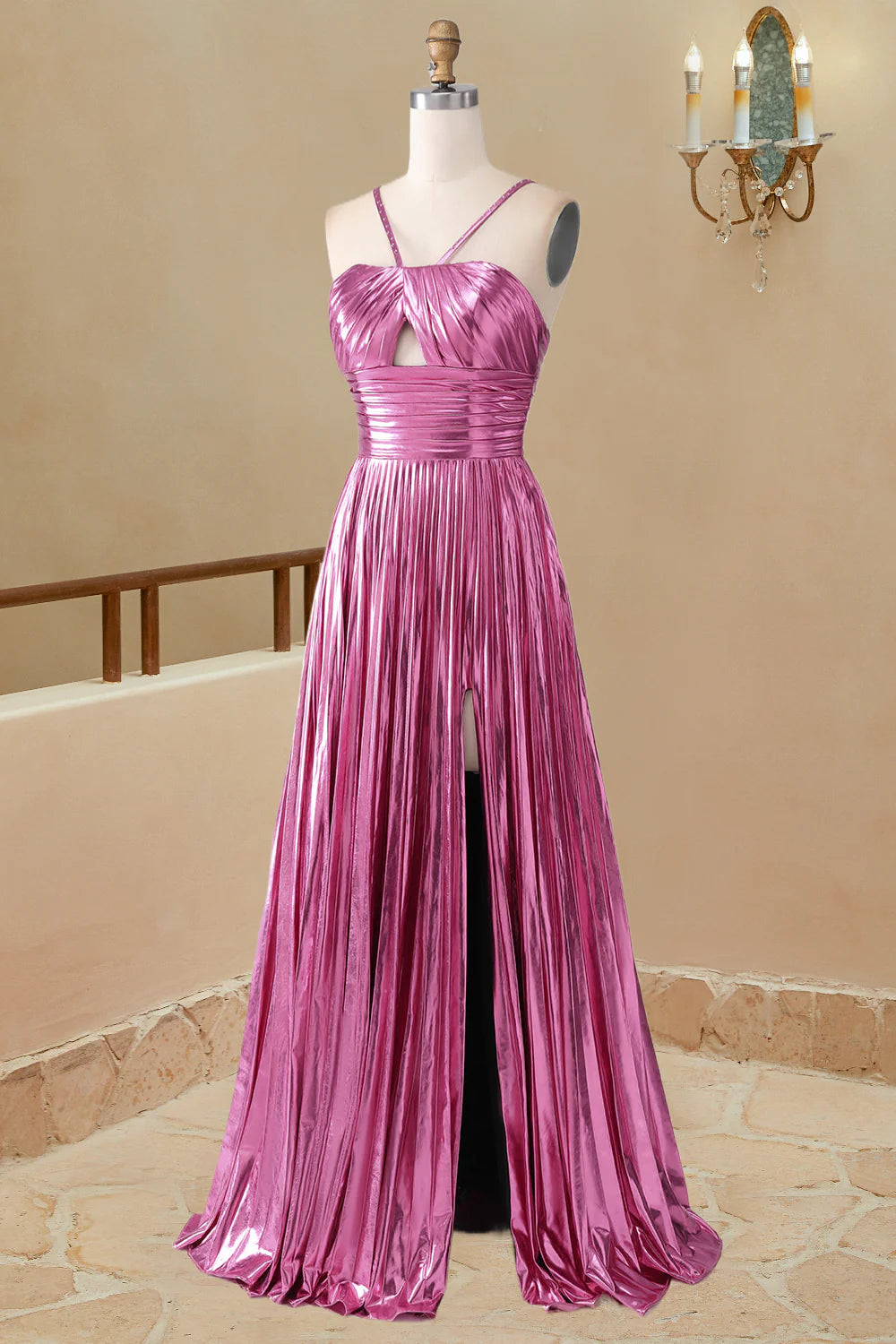 Vestido de fiesta de satén sin mangas con cuello halter, corte A, sencillo, largo y formal